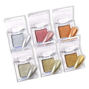 Imagem de Yajun Espelho sólido unhas pó brilho gel esmalte metal efeito fluorescente iriscente DIY arte manicure decorações 6 unidades, cor, 0,5 g