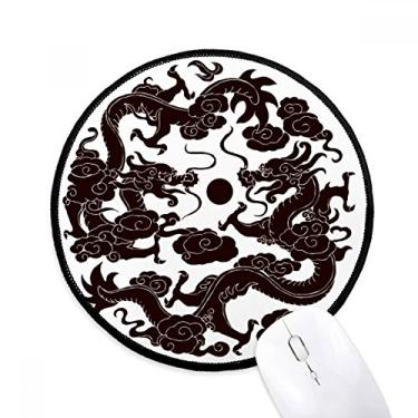 Imagem de Dois Dragão Chinês Animal Pérola Círculo Mouse Pad Desktop Escritório Tapete Redondo para Computador