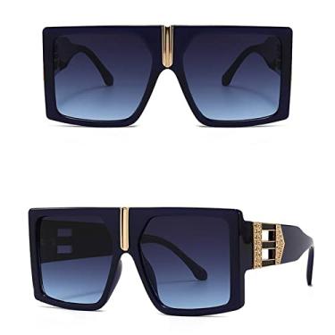 Imagem de Óculos de sol grandes da moda com armação grande, óculos de sol quadrado preto clássico para mulheres, óculos de direção masculinos de luxo grande, azul, tamanho único