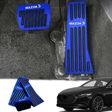 Imagem de GZBFTDH Pedal de acelerador do pé esquerdo do carro, compatível com acessórios Mazda 3 Axela 2019 2020 2021 2022 almofadas de gás de freio antiderrapantes de alumínio para descanso de pé peças automotivas (azul)