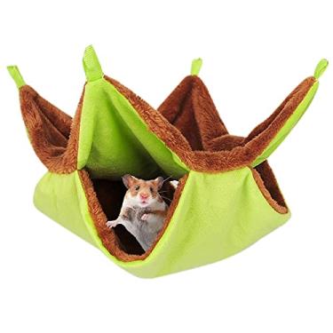 Imagem de Rede para ratos Cama Quente de Pelúcia Dupla Grossa Para Casa de Hamster Saco de Dormir Canteiros de Árvore Pendurados Gaiola de Hamster Porquinho da Índia (Pele Verde)