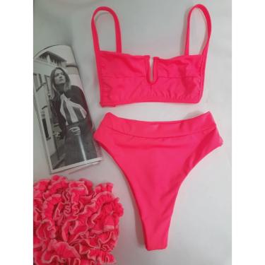 Imagem de Biquini aro V com calcinha hot pants rosa neon