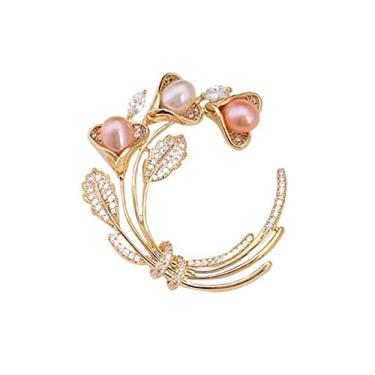 Imagem de KIZQYN Broche feminino elegante sino orquídea broche leve luxo retrô pérola broche terno casaco broche decorativo presente para namorada acessório de fantasia