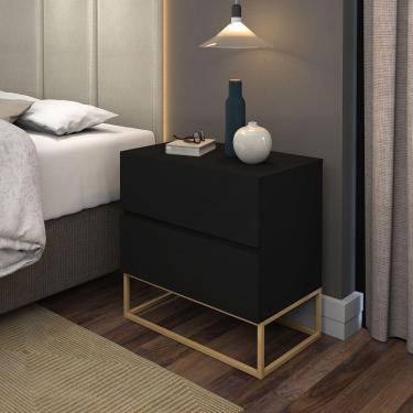 Imagem de Mesa Cabeceira Preto Com Pés Dourado