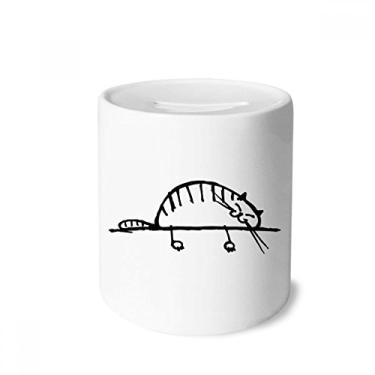 Imagem de DIYthinker Caixa de cerâmica para guardar dinheiro com desenho de gato listrado sorriso, presente de cofrinho