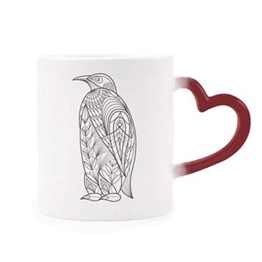 Imagem de Maior Caneca Canecao Sensível ao Calor Frio com Pintura de Pássaro, Copo de Grés que Muda de Cor Vermelha