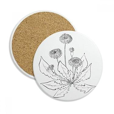 Imagem de Caneca de porta-copos com flores brancas e pretas de dente-de-leão para proteção de mesa, pedra absorvente