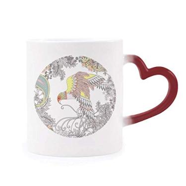 Imagem de Caneca de flor asa pássaro Ukiyo-e sensível ao calor Caneca vermelha que muda de cor