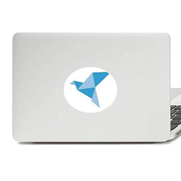 Imagem de Decalque de notebook com estampa de pombo abstrata de origami azul com emblema de vinil