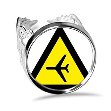 Imagem de DIYthinker Símbolo de aviso amarelo preto avião triângulo anel ajustável amor casamento noivado