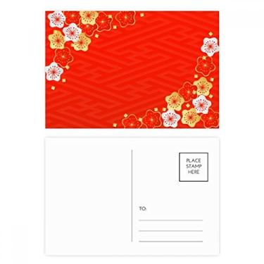 Imagem de Conjunto de cartão postal do Japão com padrão Sakura vermelho dourado cartão de felicitações para envio de aniversário