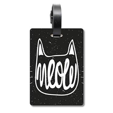 Imagem de Mewing Cat Bolsa de viagem com citação preta e branca Etiqueta de bagagem para cartão de bagagem