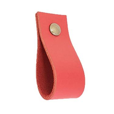 Imagem de Puxador Doko Parafuso - Couro Legítimo Vermelho - Parafuso Ouro Velho