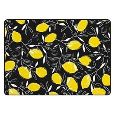 Imagem de Tapetes de banheiro para porta de banheiro tapete toalha tapete tapete tropical amarelo limão preto interior absorvente antiderrapante 78,7 x 50,8 cm