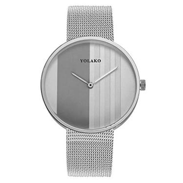 Imagem de Bigfanshu Relógio feminino Yolako elegante e minimalista calendário de aço inoxidável cinto feminino de malha de quartzo