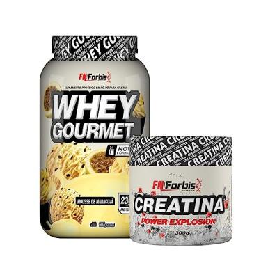Imagem de Kit Whey Protein Gourmet Pote 907g + Creatina Power Explosion Sem Sabor 300g - FN Forbis Nutrition (Mousse de Maracujá)