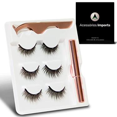 Imagem de Kit 3 Pares Cílios Postiços Magnéticos com Pinça e Delineador (Natural)