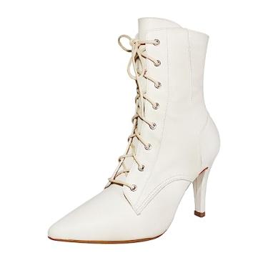 Imagem de Bota Couro Legítimo Salto Alto Fino Cano Curto Bico Fino Luiza Sobreira Off White Mod. 2219