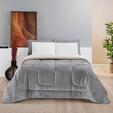 Imagem de Coberdrom Diamond Casal Queen Sherpa Com Manta Flannel 01 Peça - Cinza