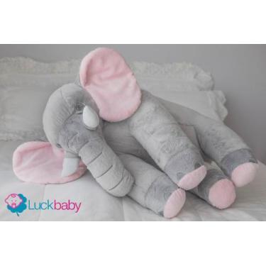 Imagem de Almofada Travesseiro Elefante Bebê Pelúcia Cinza Com Rosa 80cm - Larib