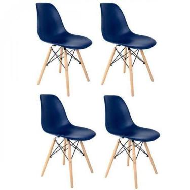 Imagem de Conjunto De 4 Cadeiras Pp Base Madeira Eames Dsw-M  Azul - Empório...