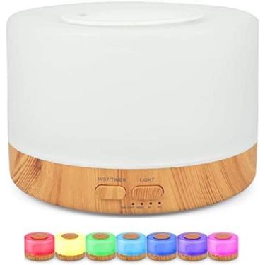 Imagem de Difusor De Aromas, Umidificador De Ar Ultra-Sônico 500Ml, Difusor De Óleo Essencial, Abajur Led, Lâmpada Colorida Com Controle Remoto (Madeira Clara)
