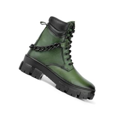Imagem de Bota Coturno Feminino Couro Militar Detalhe Corrente Stronger 9057 (Verde Militar, BR, Adulto, Numérico, 37)