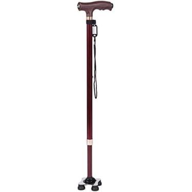 Imagem de Bengala Com Luz LED E Base Quádrupla, Bengalas Estáveis ​​e Ajustáveis ​​para Homens E Mulheres, Auxílio Para Caminhada Em Liga De Alumínio Com Alça Em T Para Idosos,Borgonha,Bonny369