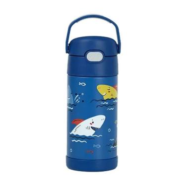 Imagem de Garrafa Térmica Infantil Tubarão Inox 355ml Canudo Com Alça 