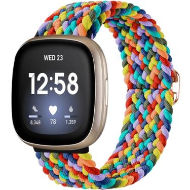 Imagem de Maledan Pulseira trançada elástica compatível com Fitbit Sense/Fitbit Versa 3/Versa 4/Sense 2, pulseira feminina e masculina, pulseira elástica macia para Fitbit Sense/Versa 3, acessório para relógio