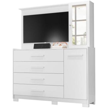 Imagem de Cômoda Com Painel Para Tv 43 Ilha Bela 4 Gavetas Branco Fosco Liso