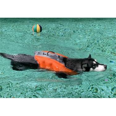 Imagem de Colete salva-vidas para cães, colete salva-vidas inflável para cães, colete flutuante ajustável, colete salva-vidas de alta flutuação, colete flutuante para cães (laranja, médio)