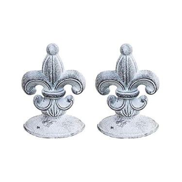 Imagem de Lulu Decor, Batente de porta Fleur De Lis de ferro fundido, 900 g, batente de porta branco antigo (conjunto de 2)