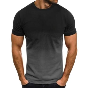 Imagem de Camiseta masculina verão gráfico gradiente manga curta camiseta casual henley tripulação pescoço t atlético ajuste jogging engraçado topo (Color : Black 099, Size : M)