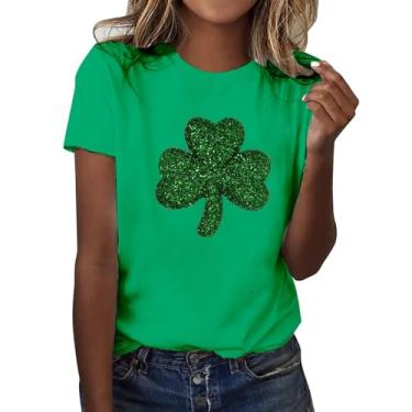 Imagem de Camisetas femininas do Dia de São Patrício Shamrock Dia de São Paddys Lucky Green Clover manga curta tops casuais para mulheres, Ag, GG