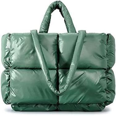 Imagem de Sacola grande do soprador para mulher, sacola inchada do tabuleiro de damas de náilon sacola da bolsa do soprador, bolsa de ombro acolchoada de algodão para baixo, verde