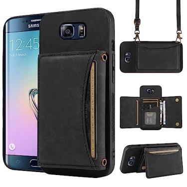Imagem de Capa de telefone para Samsung Galaxy S6 Edge Plus capa carteira com alça de ombro transversal e suporte de cartão de crédito de couro bolso fino suporte acessórios para celular S6edge + S 6edge 6s 6