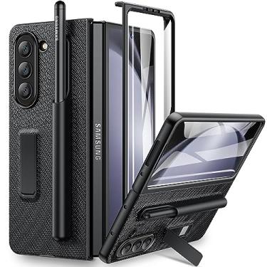Imagem de Maxdara Capa para Galaxy Z Fold 5 com suporte de caneta S, capa Z Fold 5 com protetor de tela frontal e suporte integrado para celular Samsung Galaxy Z Fold 5 (fibra de carbono preta)
