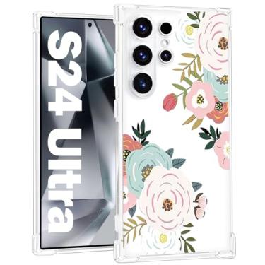 Imagem de Tcaraersing Capa para Samsung Galaxy S24 Ultra Clear Flower Case Soft TPU Transparente Flexível Fino Padrão Floral Estampado Design À Prova de Choque Capa Protetora para Telemóvel Meninas Mulheres