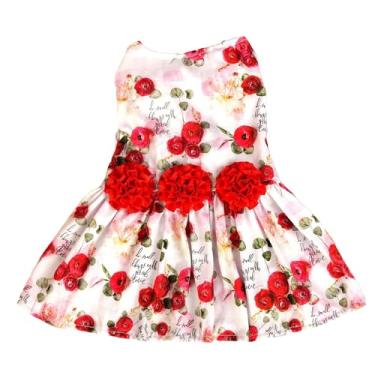Imagem de SEIS Vestido de pelúcia para cachorro com flores de simulação, saia de gato rosa, fantasia de princesa Bomei, tutu, para festa de casamento primavera e verão (vermelho, G (circunferência do peito 44