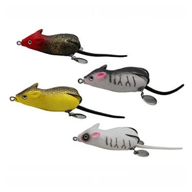 Imagem de LOWIFAR 4 peças iscas artificiais para ratos de água superior rã, iscas de natação para robalo, cabeça de cobra, iscas de pesca para lúcio, peixe, almíscar, isca macia de água doce