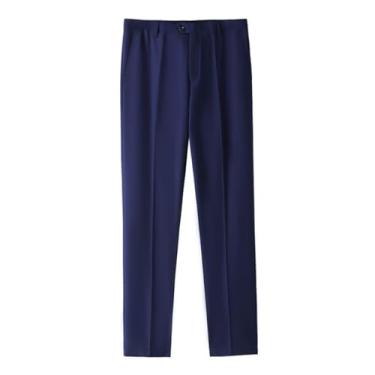 Imagem de Calça social masculina cor sólida calça longa frente plana terno leve vestido de golfe secagem rápida, Azul, M