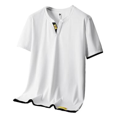 Imagem de Camiseta atlética masculina de manga curta, respirável, fina, lisa, lisa, secagem rápida, gola V, Branco, 4G