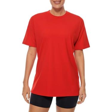 Imagem de Lavento Camiseta feminina de gola redonda e manga curta para treino – Camiseta atlética para academia e ioga, Vermelho, 7