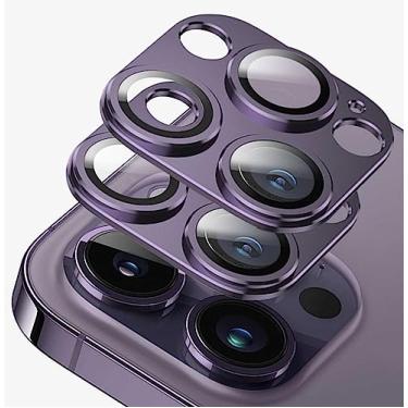 Imagem de Pacote com 2 para iPhone 14 Pro Max/iPhone 14 Pro Protetor de lente de câmera, liga de alumínio de vidro e safira, capa de câmera de vidro temperado de safira, capa resistente a arranhões, ultra fina