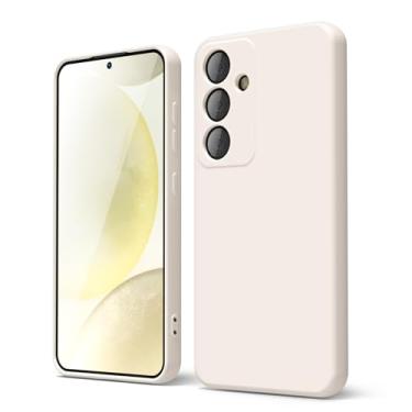 Imagem de oakxco Capa de silicone líquido para Samsung Galaxy S24, gel de borracha macia elegante fina TPU fosco suave com capa de lente de câmera para mulheres meninas fofas, creme de pedra bege