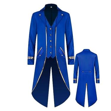 Imagem de WISHU Jaqueta masculina gótica medieval, casaco vintage vitoriano steampunk, fantasia de Halloween (azul, 3GG)