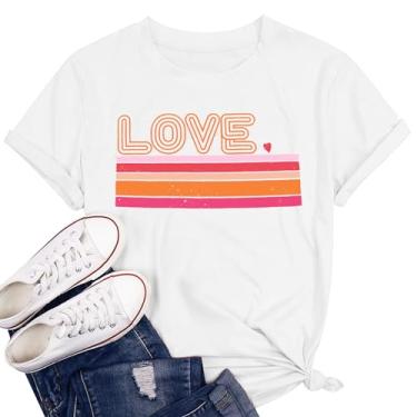 Imagem de Camiseta feminina Love Shirts Dia dos Namorados Love Letter Heart Graphic Tee Tops para presente dos namorados, E branco, M