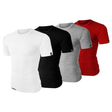 Imagem de Kit 4 Camisa Masculina 100% Algodão Lisa Camiseta Basica (M, PRETO+BRANCO+CINZA+VERMELHO)