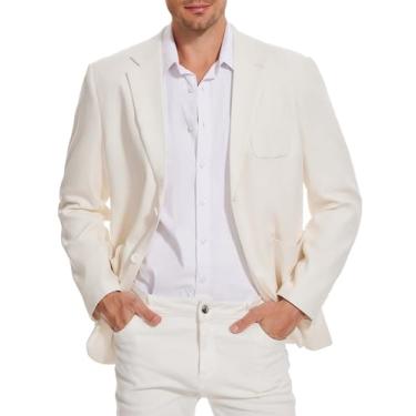 Imagem de TURETRENDY Jaqueta masculina esportiva de linho com dois botões blazer leve para negócios, Cáqui claro, Large